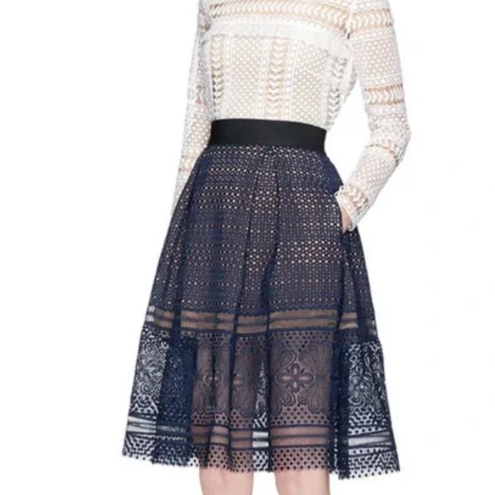 White Self Portrait Crochet Lace Panel Long Sleeve Blouse